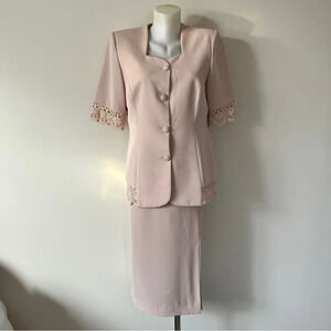 Vintage Ash Ree Designs Skirt Jacket Coat Set 2 Piece Suit Cream  Sz 11/12